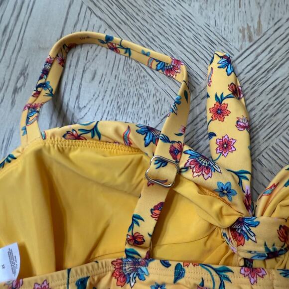 ModCloth Santa Barbara Saturdays Bikini Top 3X Yellow Floral Tie Knot NWT - Picture 5 of 9